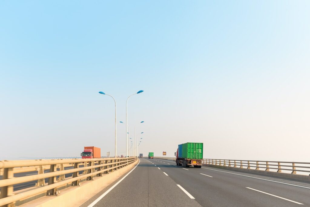 container trucks on cross-sea bridge