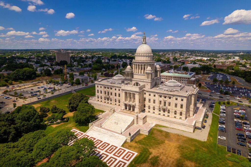 Aerial view of Rhode Island State House in Providence, USA