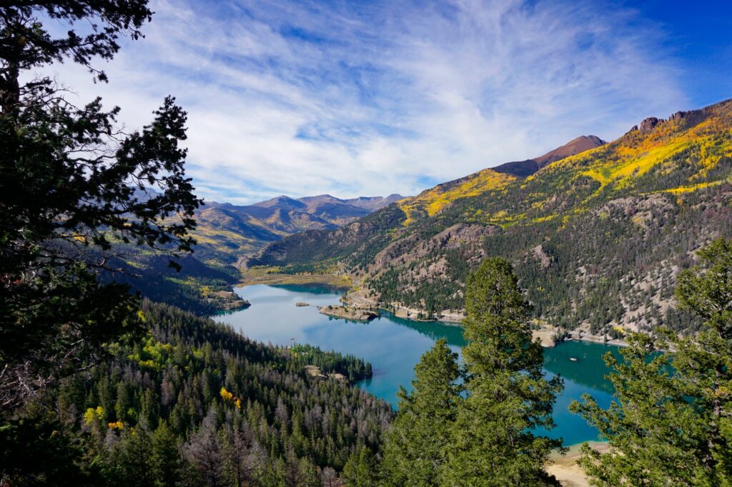 Autumn view of Lake San Cristobal in Colorado